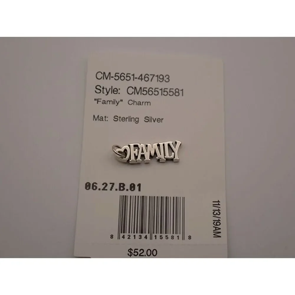 NEW James Avery Sterling Silver FAMILY Charm Pendant Heart 925 - Picture 3 of 3
